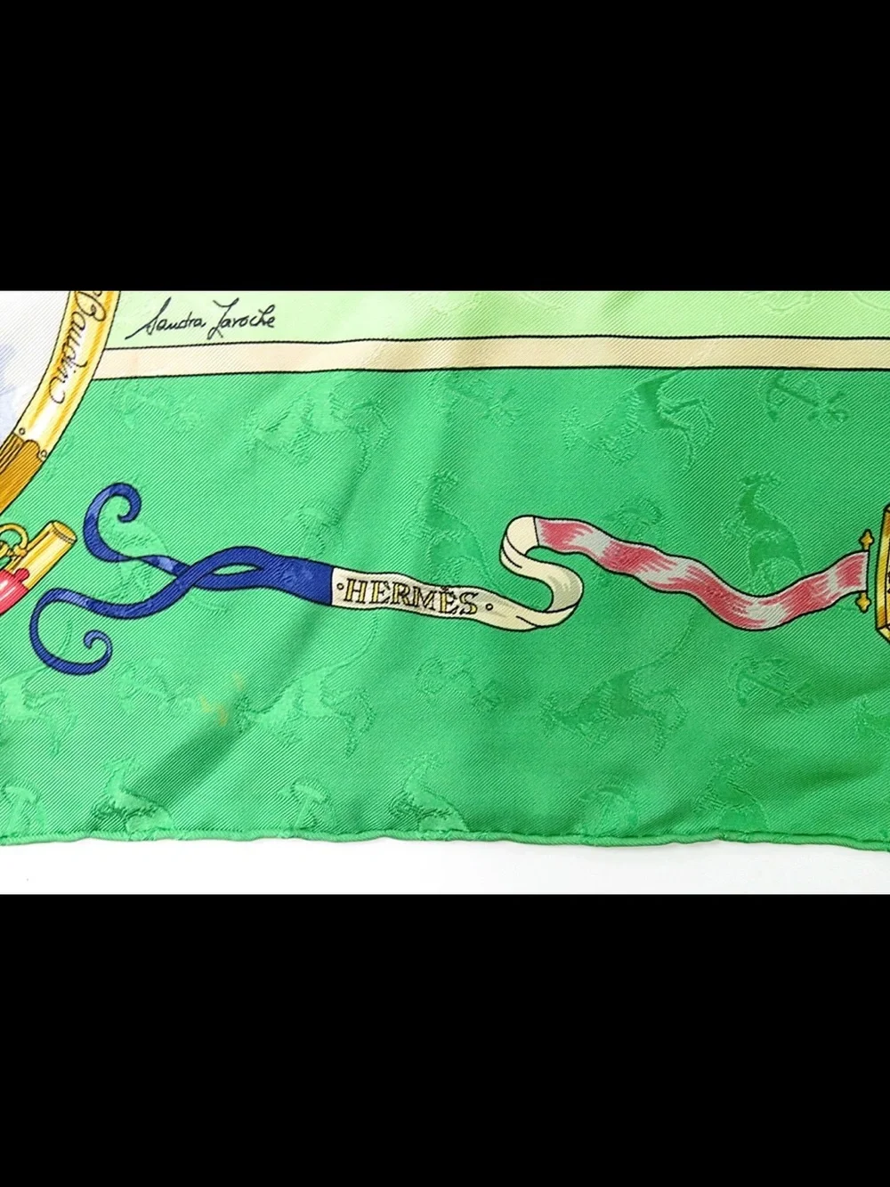 Hermes Green and Light Green Silk Scarf with Multicolor Motif